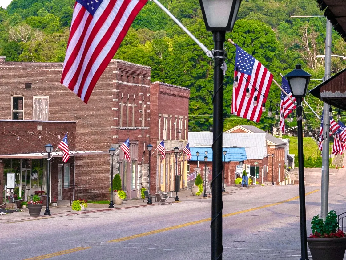 Mt. Vernon street view with flags